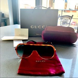 NEW Gucci 99mm Shield Aviator Sunglasses Havana